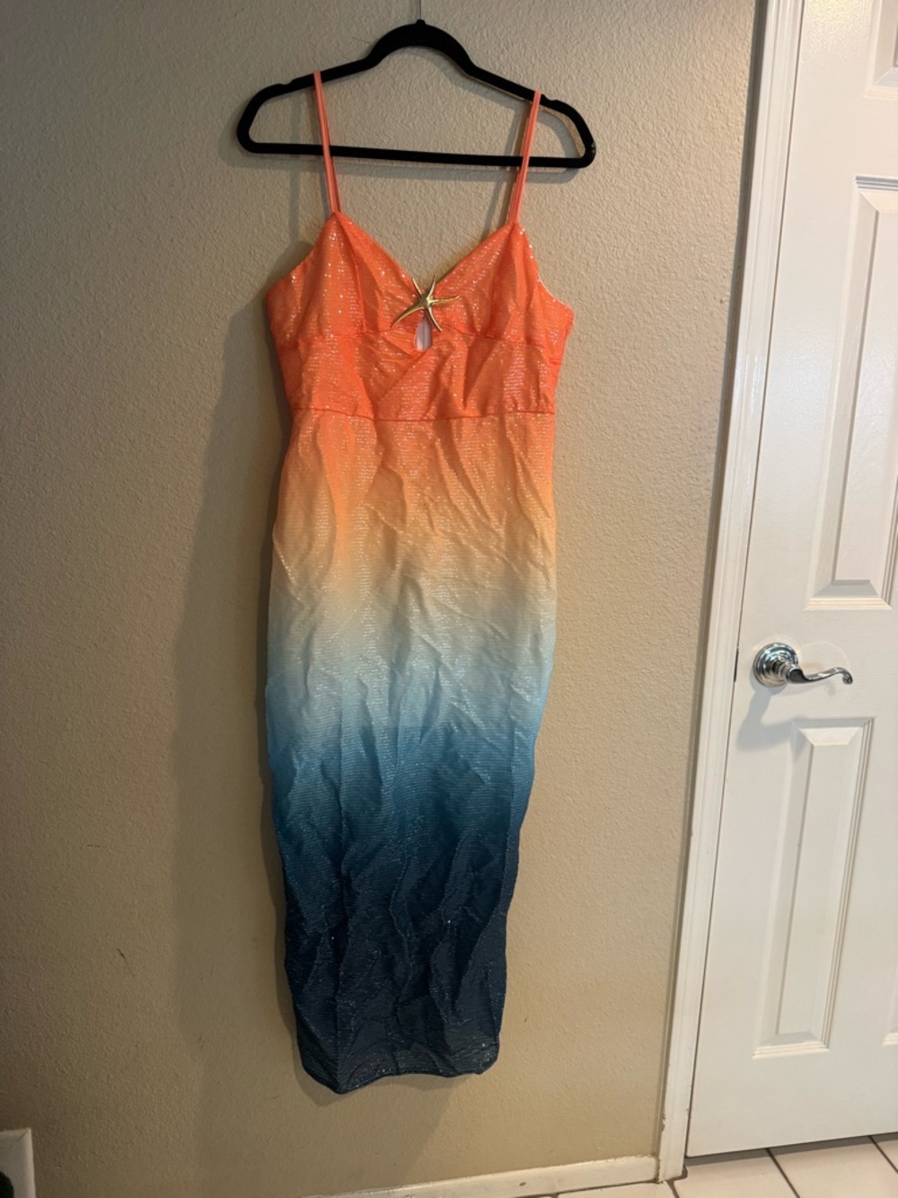 Ombre Glitter Slip Dress with Star Accent